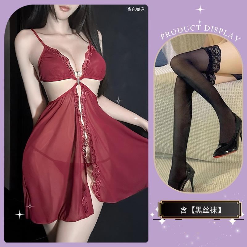 Sex Lace Purple Pajamas Female Looming Perspective Sexy Pajamas Pure Lust Wind Temptation Advanced Sleep