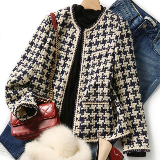 Damski płaszcz zimowy Elegancki kardigan z okrągłym dekoltem i długim rękawem Otwarty ścieg Utrzymuj