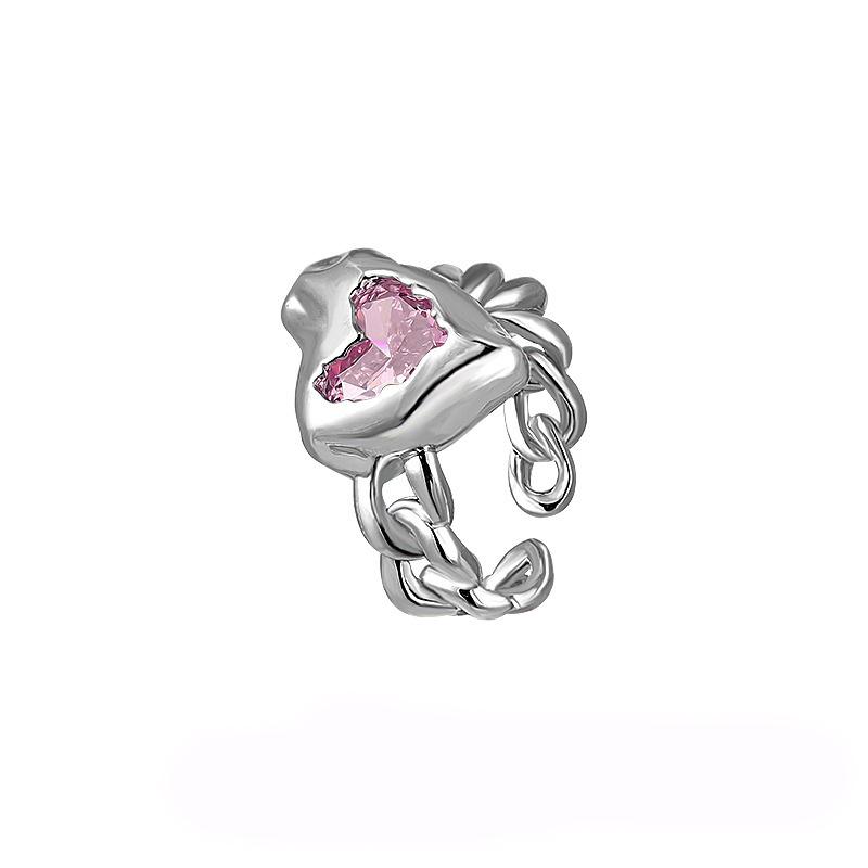 

Love open ring set with pink gemstone couple metal ring personalized ins hip hop ring jewelry opening adjustable