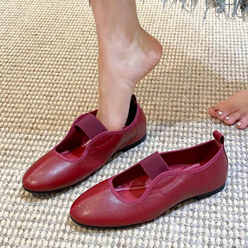 

Fashion Ins style Fashion Elastic Strap Shallow Women Ballet Flats Comfortable Soft Soles Mary Janes Leather Walking Dance Loafers Shoes 35