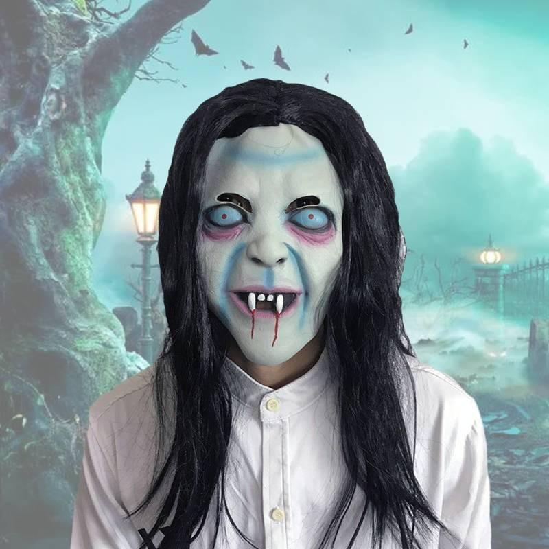 Long Mask Vampires Hair Ghost Face Latex Halloween Prop Cosplay Decor Accessory