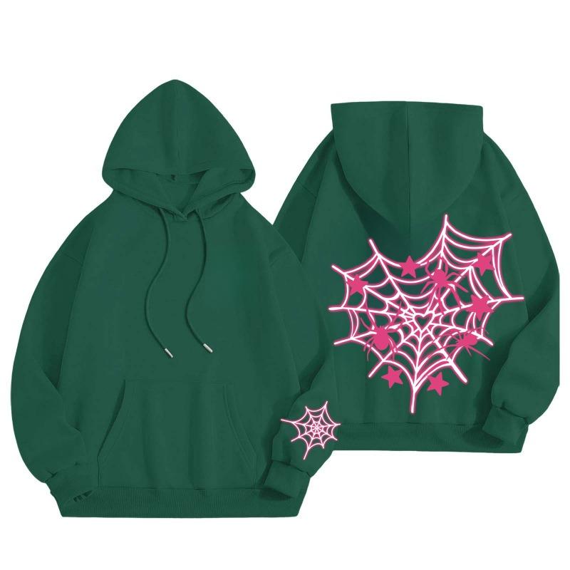 New Pink Blue Spider Web Printed Hoodie Hoodie Men's Women's Versatile Long Sleeve Comfortable Casual Warm Hoodies