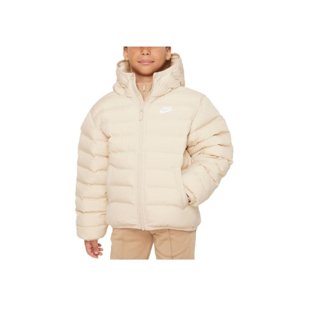 Nike Loose Hooded Jacket With Fitted Letter Print Kids Outerwear Beige FD2845-126