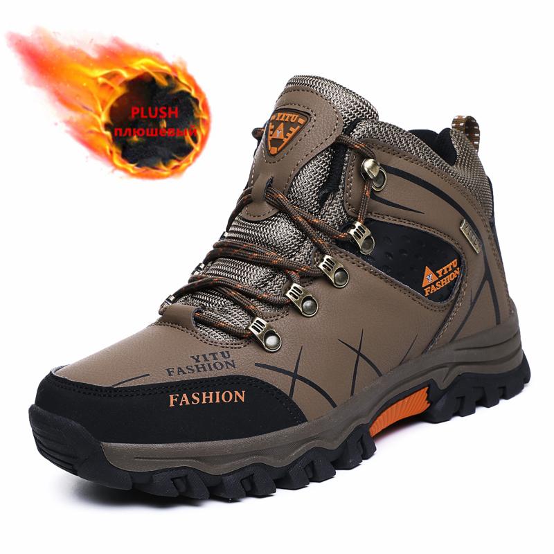 Winter Boots for Men Fashion Casual High Quality Leather Sneakers Non-slip Hiking Boots Outdoor Waterproof Snow Boots Plush Warm