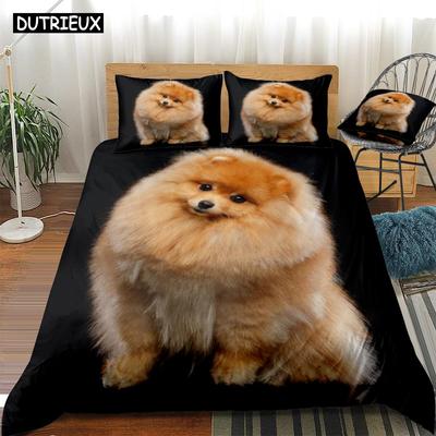 3D Pomeranian Duvet Cover Set Cute Dog Bedding Set Kids Boys Girls Pet Quilt Cover Black Queen Animal Home Textiles Dropship