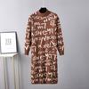 Autumn Winter Women High Neck Vintage Knitted Pullover Long Sleeve Letter Graffiti Sweater Dress