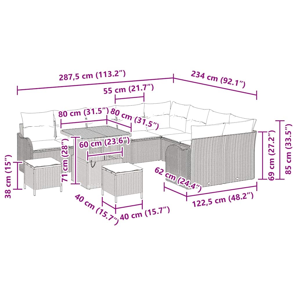 Garden Sofa Set with Cushions and Storage 12 pcs Black