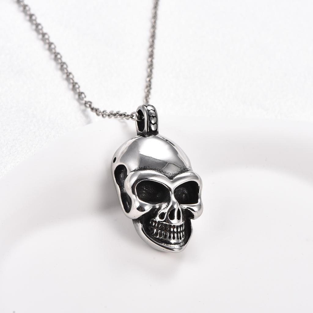 Gothic Stainless Steel Skull Pendant Necklace for Men Punk Rock Hip Hop Boy Skeleton Charms Chain Metal Jewelry Halloween Gifts