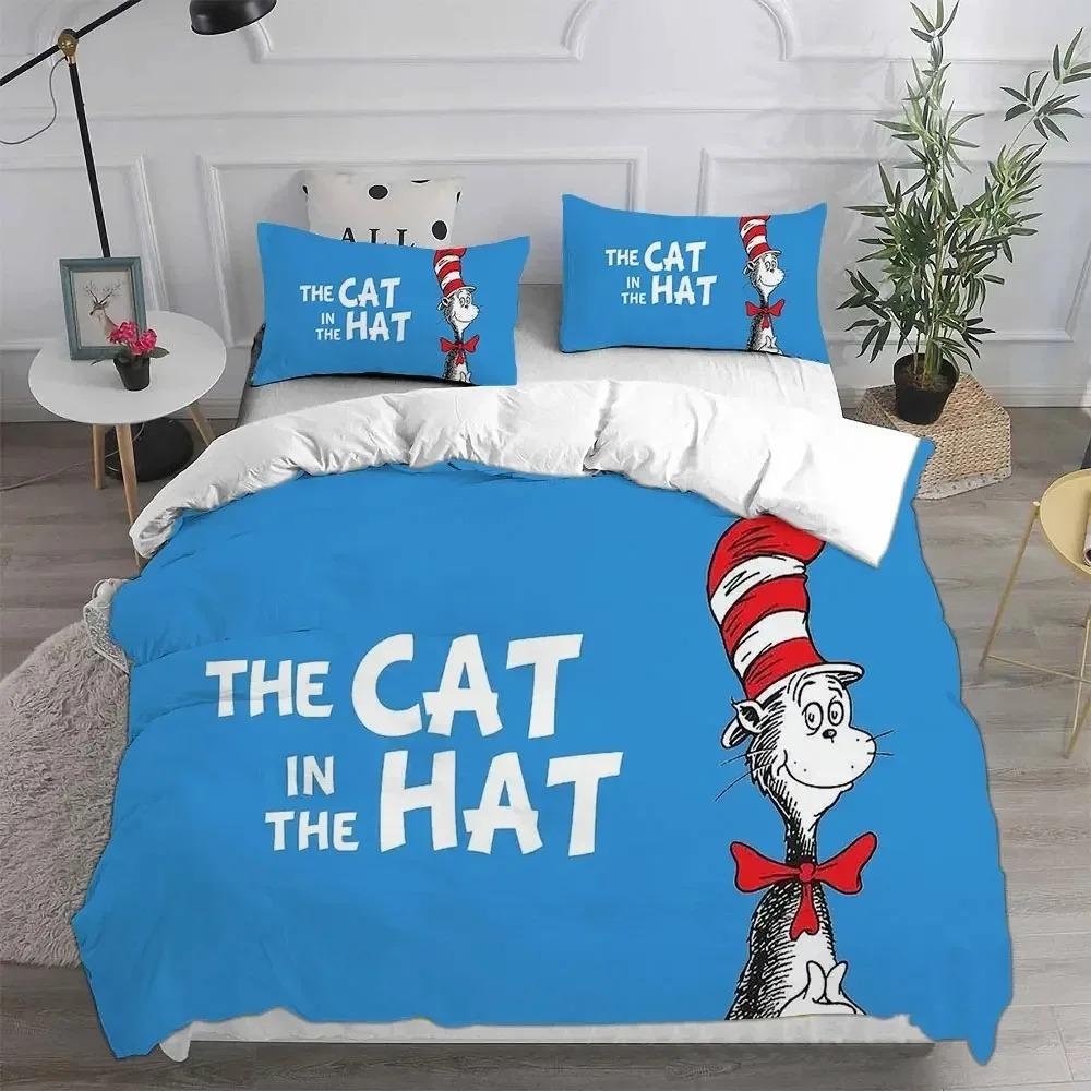 in the Hat Bedding Sets Comforter Quilt Bed Cover Duvet Cover Pillow Bag Sets Kids Adult Size Home Textiles The Cat EU Single 135x200cm
