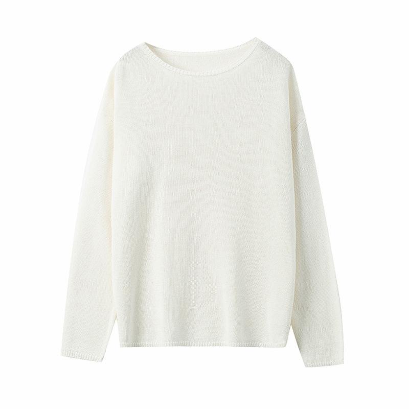 

Candy color washi yarn round neck long-sleeved knitted sweater women s casual breathable loose and thin bottoming shirt top thin M бежевый