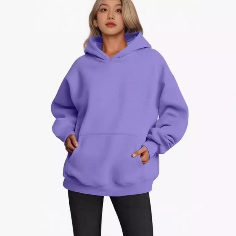 Hooded Cotton Hoodie Casual Pocket Top Women's Loose Solid Color Pullover Loose Casual Warm Bottoming Shirt Autumn