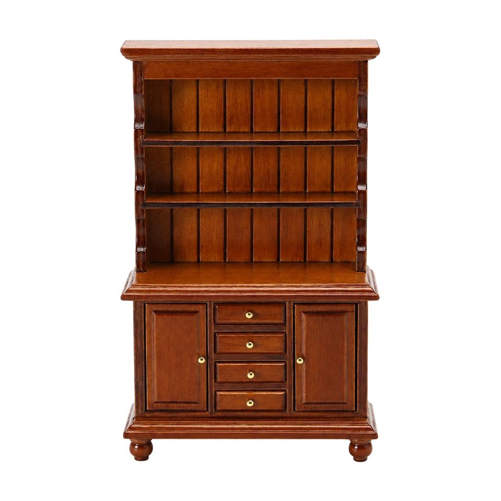 1:12 Scale Wooden Dollhouse Cabinet Detailed Miniature Display with Shelves and Drawers