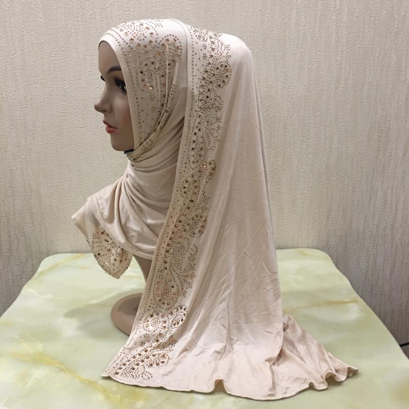 

H099 высококачественный мягкий трикотажный шарф с камнями, надеваемый модальный платок для головы, женский хиджаб, исламская женская шаль, головной убор бежевый