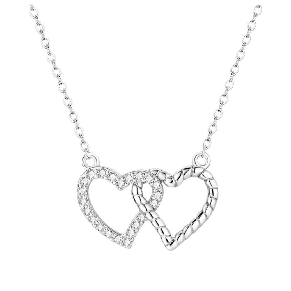 

S925 Sterling Silver Necklace for Women Elegant Double Heart Pendant Fashionable Collarbone Chain 925 Silver біле золото кольору