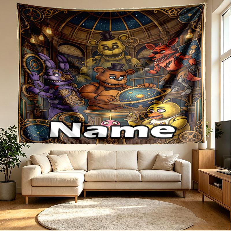 Custom Name Personalized Five Nights at Freddy's Print Tapestry, Wall Art Decor, Bedroom, Dorm, Apartment, LivingRoom, Party Backdrop, Gift for Birthd