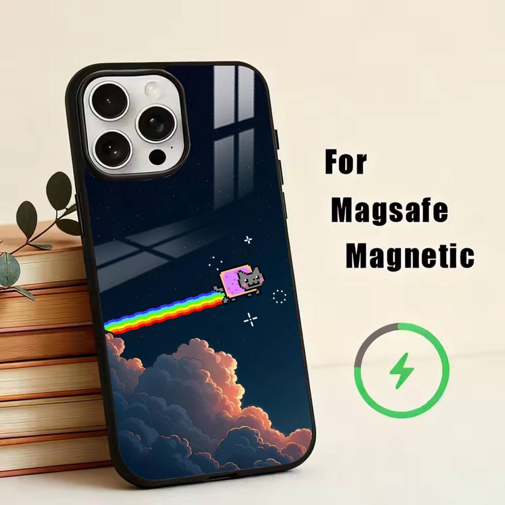Cute N- Nyan C- Cat   Phone Case For iPhone17,16,15,14,13,12,11 Plus,Pro Magnetic with Magsafe Wireless Charging