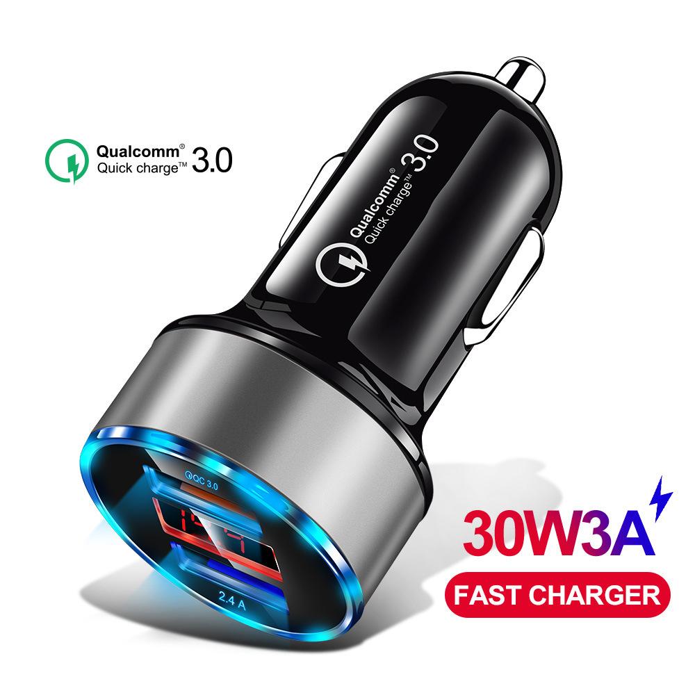 Dual Usb Fast Car Charger Lcd Display 3.0 Quick Charge Power Auto Usb Adapter For Xiaomi Huawei P30 P20 Usb Charger Iphone 12 Xs