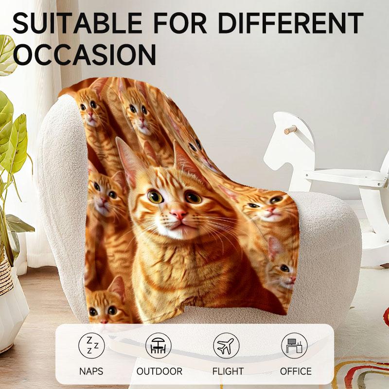 1 piece orange cat-themed flannel blanket, soft, suitable for sofa, bed, office, all-season use.