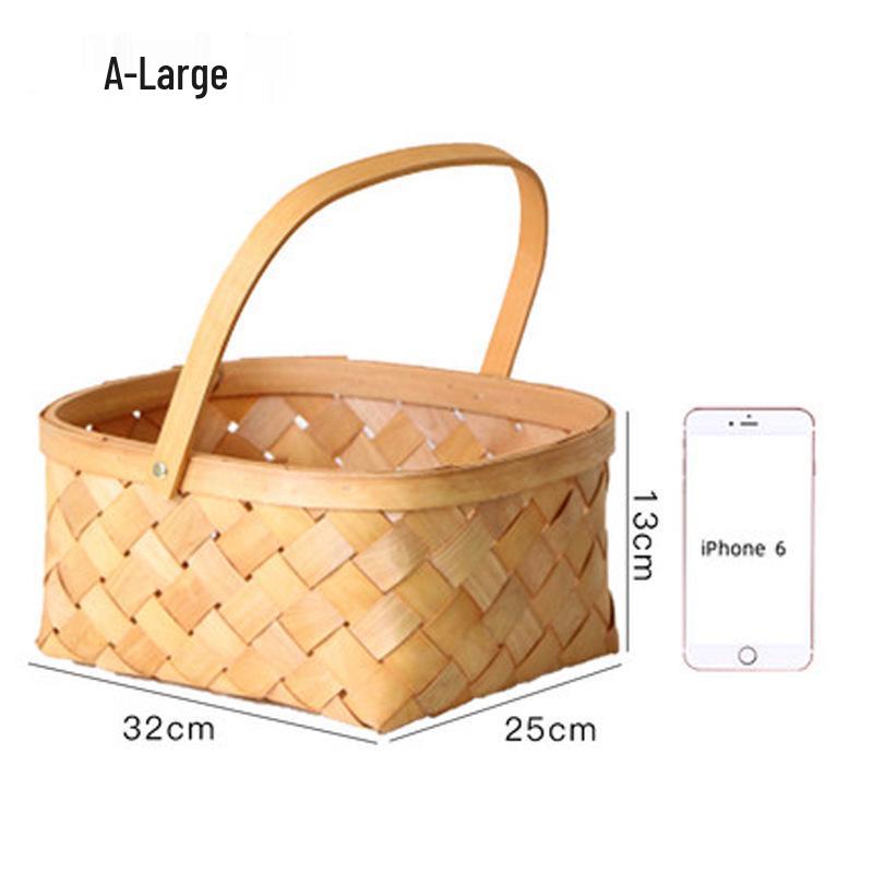 Compact Bamboo and Rattan Woven Picnic and Storage Basket for Fruits, Bread, and Eggs