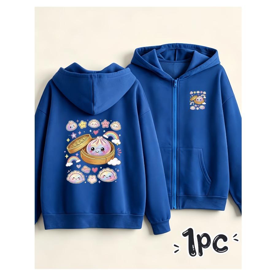 Loose Drop Shoulder Cool Autumn Sports Top Girls Zip-up Hooded Front & Back Tokyo Racing Letter Print