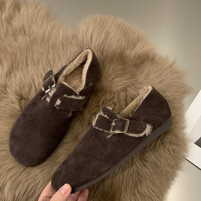 2024 New Women's Shoes Sen Series Khaki Flat Shoes French Retro Single Shoes Lefu Shoes Frosted Boken Shoes Autumn and Winter