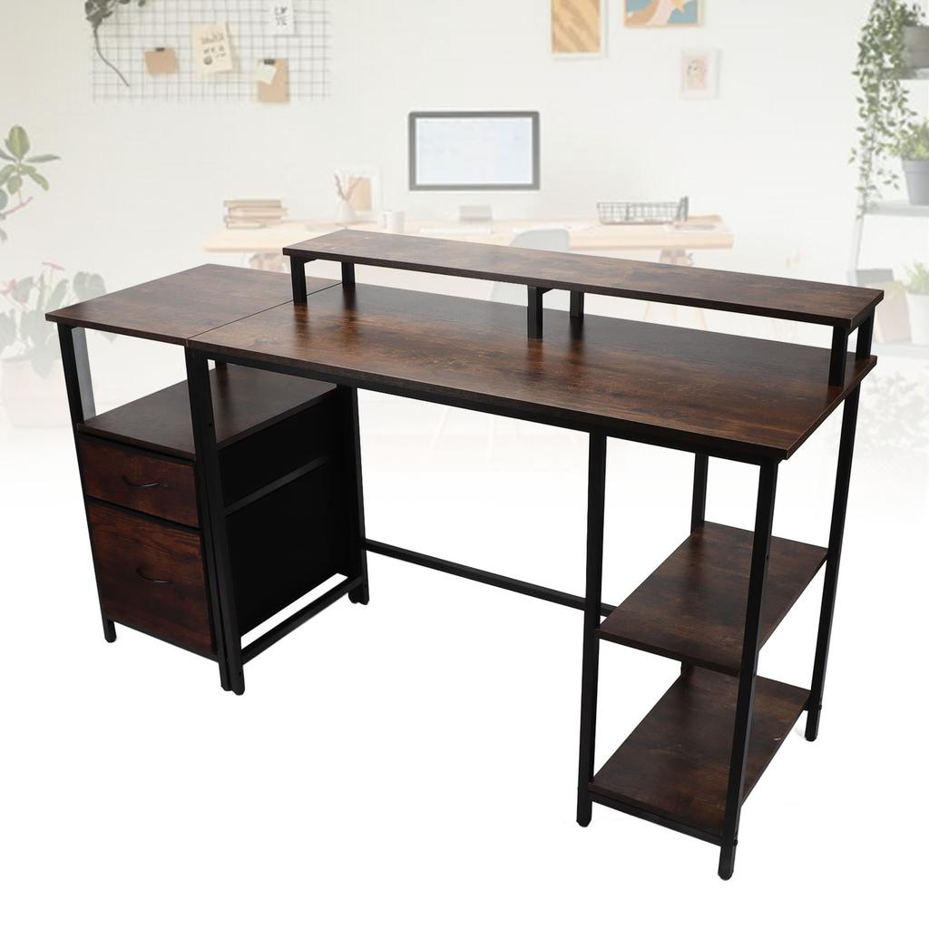 Industrial Computer Table Home  Computer Desk Tear Resistant Sturdy Enough Drawers with Raised Shelf for Office