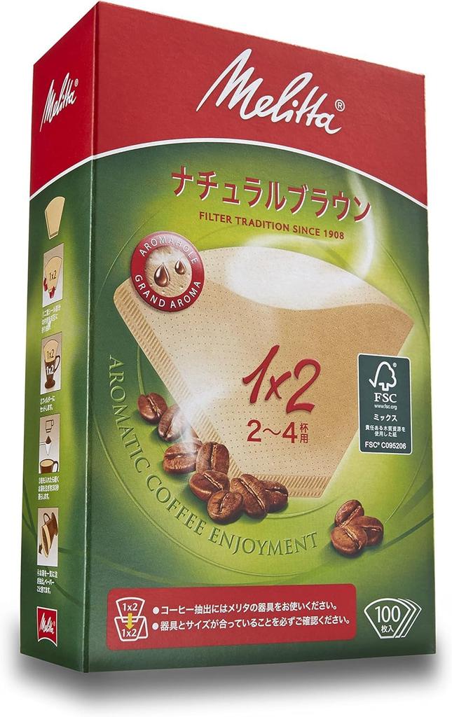 Melitta Coffee Filter Paper for 2~4 Cups Aroma Magic FSC Mix 1×2 Natural Brown 100 Sheets PA 1×2G NB