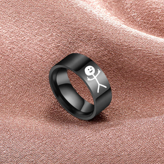 Trendy Hip Hop Decorative Hard High Gloss Stickman Graffiti Finger Ring for Anniversary Women AVE