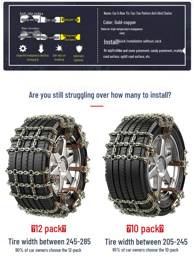 Durable Snow Tire Chains for Bin Yue PRO 215/55R18 & 215/60R17 - Anti-Skid Thickened Iron