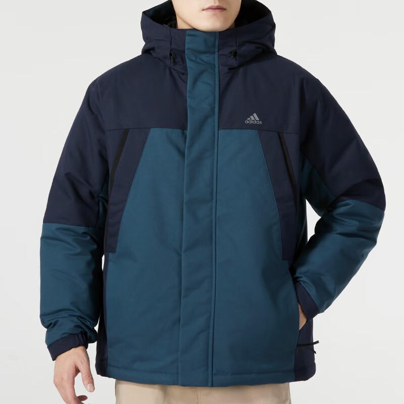 Adidas Colorblock Spliced Outdoor Sports Puffer Jacket With Hood Men Outerwear Green IL8923