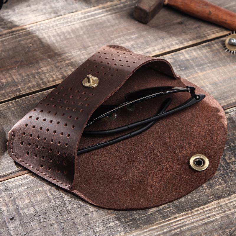 Retro Crazy Horse Genuine Cowhide Leather Flip-top Glasses Case