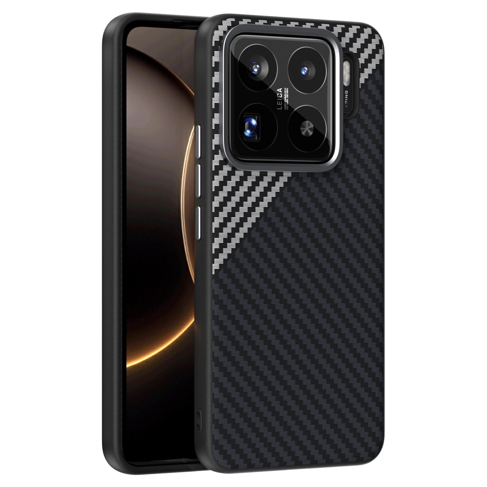 

ABEEL Чехол для Xiaomi 15S Pro, совместимый с MagSafe, задняя крышка с текстурой углеродного волокна Black/Silver