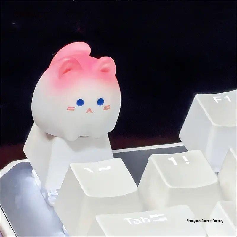 Adorable Creative 3D Cat Keycaps for Girls - Pink Cartoon Animal Design