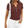 Women's Fashion Casual Color New Short-Sleeved Decorative Button V-Neck T-Shirt Top