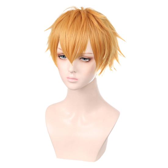 

Модный мужской оранжевый короткий парик с длинной челкой, шиньон для вечеринки, костюм для косплея оранжевый