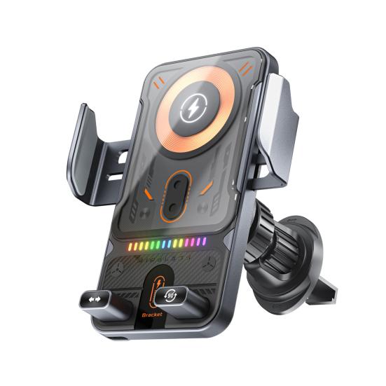 Supporto per smartphone da auto intelligente con caricatore wireless da 15 W, supporto per telefono da auto vivavoce, facile installazione su bocchetta dell'aria.