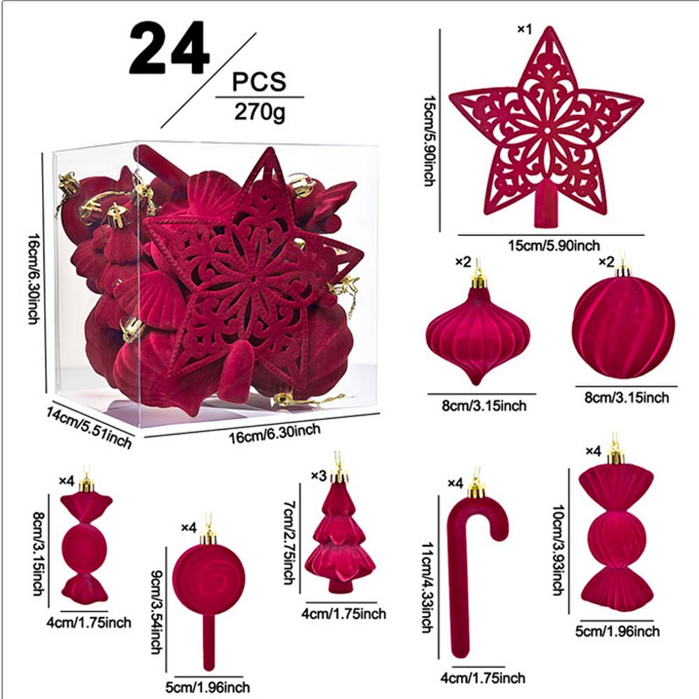 Flocked Christmas Ornaments 24 Pieces Flocked Holiday Decor Hangable Christmas Ornament For Indoor Outdoor Party Gathering