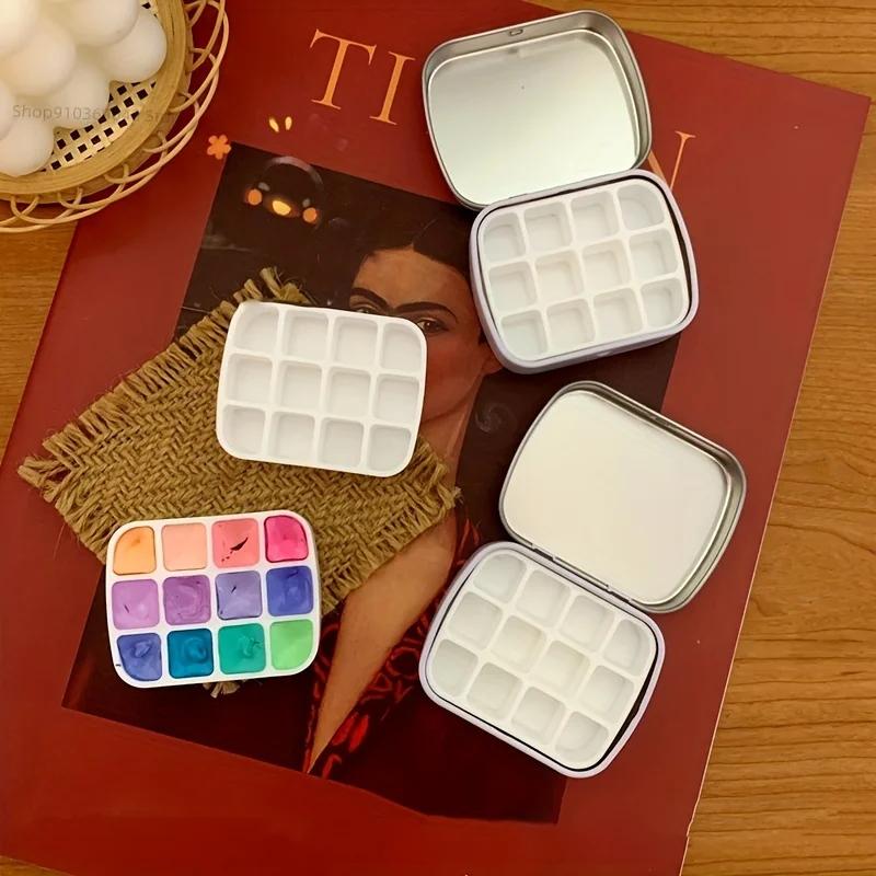 12-Grid Mini Watercolor Box - Ultra-Compact, Lightweight, Travel-Sized, Moisturizing Palette for Painting and Sketching
