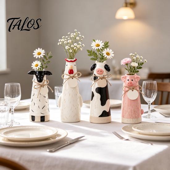Whimsical Farm Animal Figurine Resin Cute Vase, Farmhouse Decorative Flower Holder for Home Small Bouquet Vessel Office Decor, Pig/Cow/Sheep/Chicken