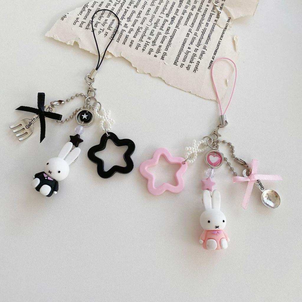 1 Stück Miffy Lebensmuseum, Grenzüberschreitendes Miffy Häschen Cartoon Retro Schlüsselanhänger Tasche Anhänger Y2K Punk Stil Stern