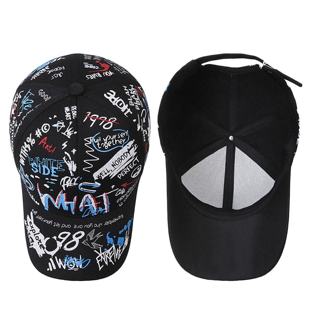 Lässige Baseballkappe mit Buchstaben-Graffiti-Print, atmungsaktive Snapback-Kappe, verstellbarer Hip-Hop-Sonnenhut für Männer und Frauen