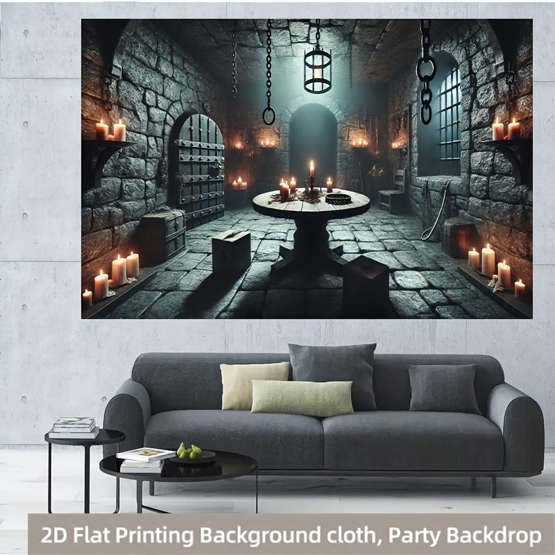 2D plane 1 realistic Gothic dungeon scene background with medieval stone walls.PMJ