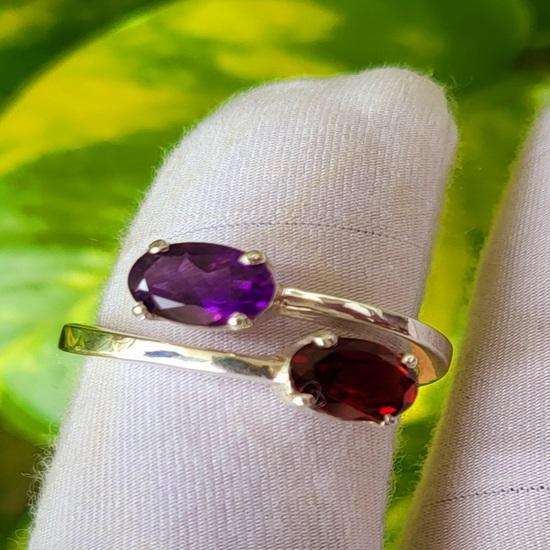 Natural Garnet Amethyst Gemstone 925 Sterling Silver Ring Size 9.25 US, Gift