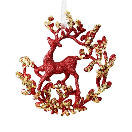Glitter Sequined Christmas Ornament Red Snowflake/Butterfly/Star/Reindeer/Ballerina Hanging Decoration for Xmas Tree Doors Walls Holiday Home Decor