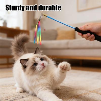 Interactive Cat Wand Toy with Long Handle Indoor Kittens Teaser Stick Small Medium Large Cats Play Exercise Boredom Toy