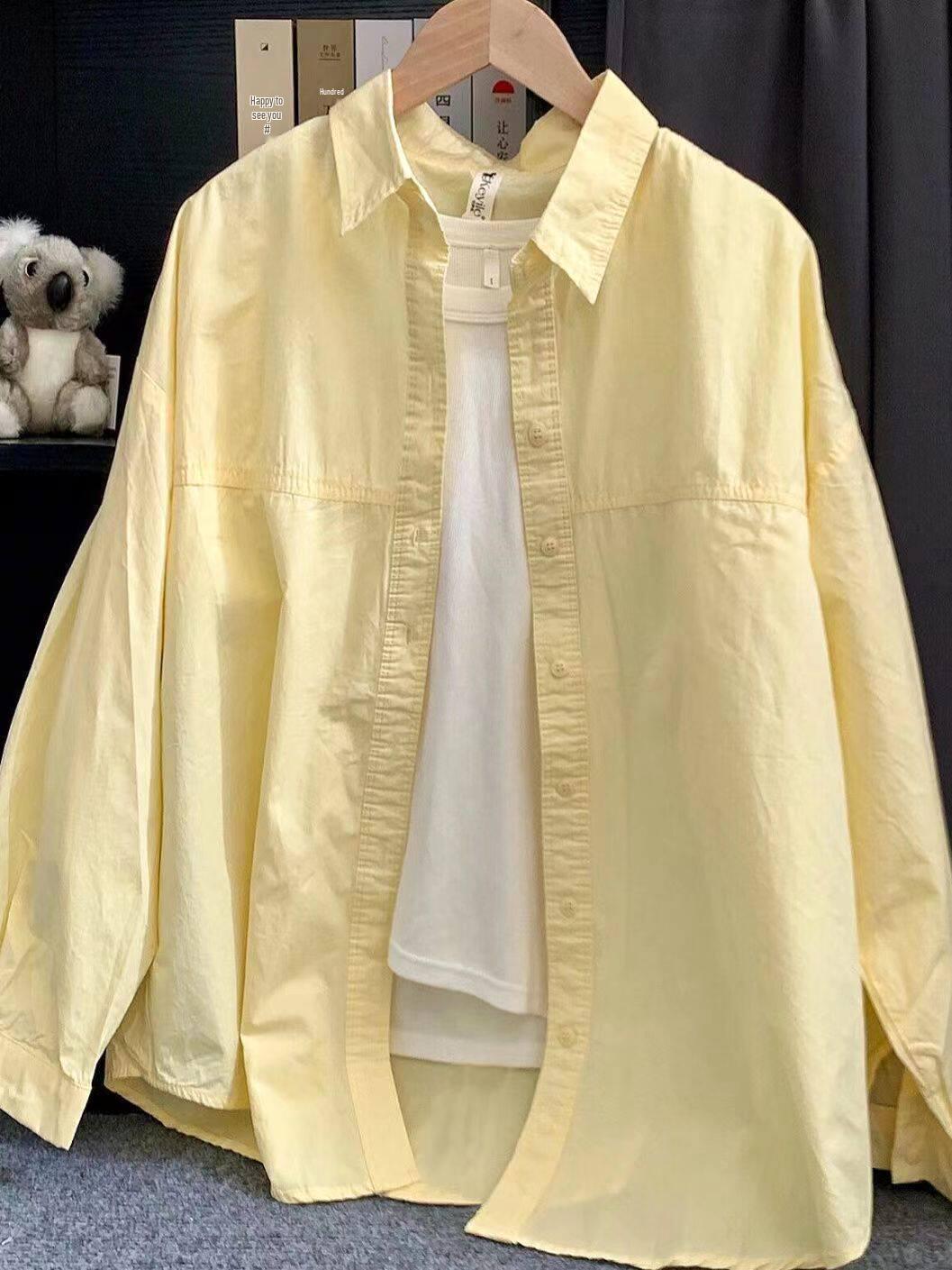 

Women s Blue Solid Shirt: 2026 Spring/Summer Sun Protection, Loose Fit, Casual Jacket, Versatile Autumn Top Small жовтий