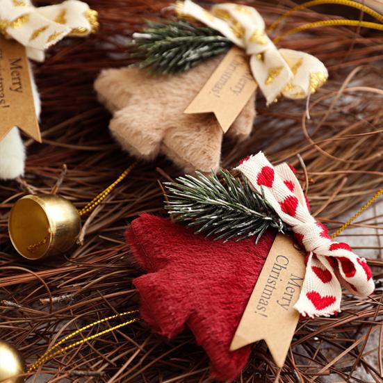 Christmas Wind Chime Ornament Plush Furry Tree Bell Pendant Decorative Doorbell Ornament for Tree Car Home Holiday Decor