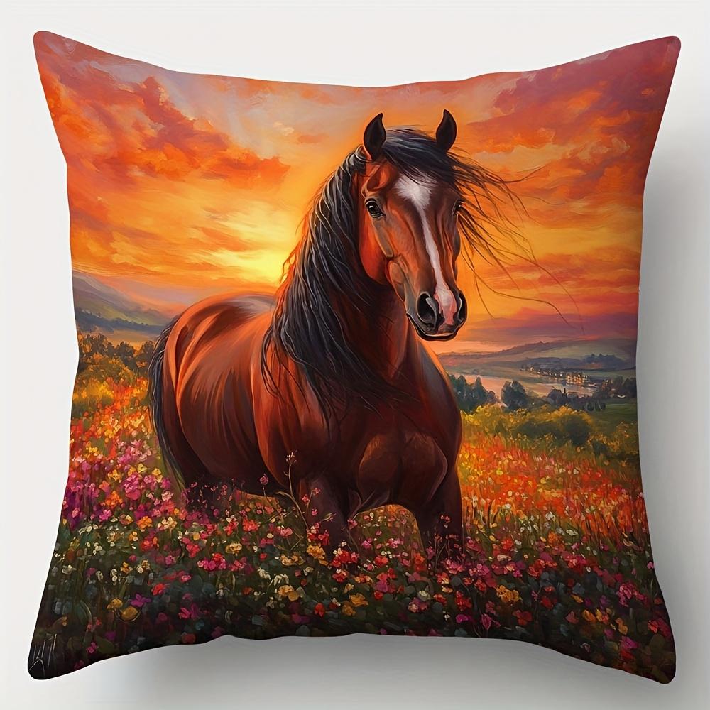 4-Piece Printed Animal Pillowcase Set – Horses In Flower Fields, Streams, Forests & Sunset Scenery