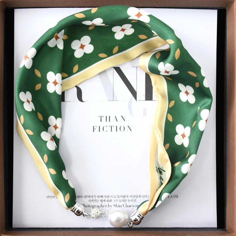 Chinese Retro Multi-Functional Magnetic Women'S Silk Scarf Small Strip Diamond Magnetic Buckle Small Scarf