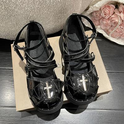 Dámské gotické boty Mary Jane Kovová dekorace Punk Lolita Boty na platformě Žena Cross zavázané klínky Y2K Lodičky College Styl